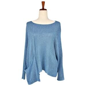 ALEMBIKA Lagenlook Knit Mesh Asymmetric Relaxed Blue Sweater Size S